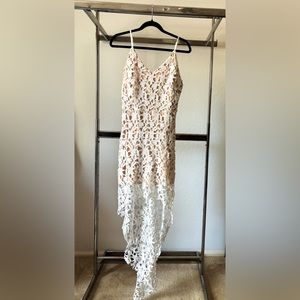 Azbro Nude White Lace High Low Dress L
